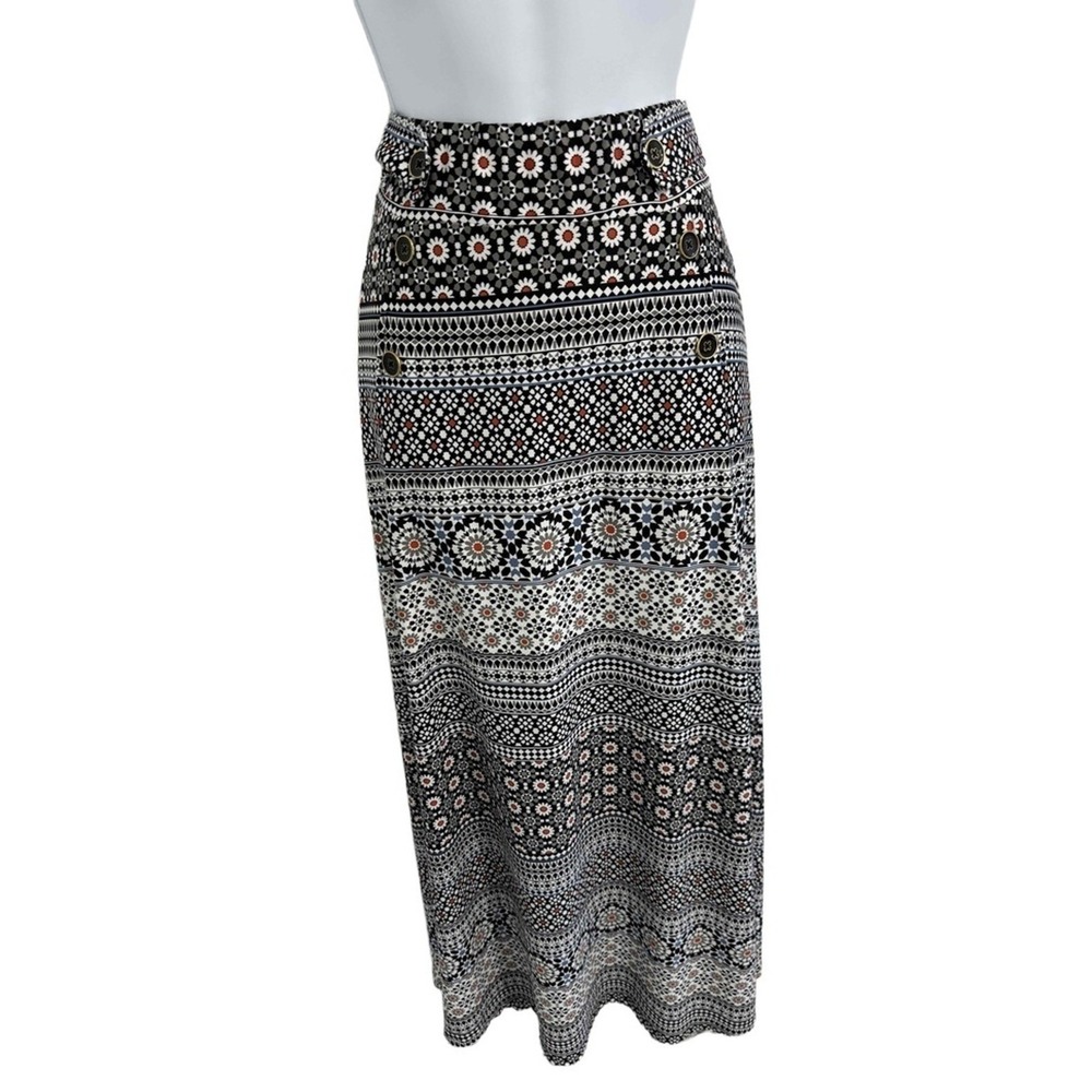 Robert Louis Skirt Womens Medium Patterned Nautical‎ Button Detail Maxi Coastal